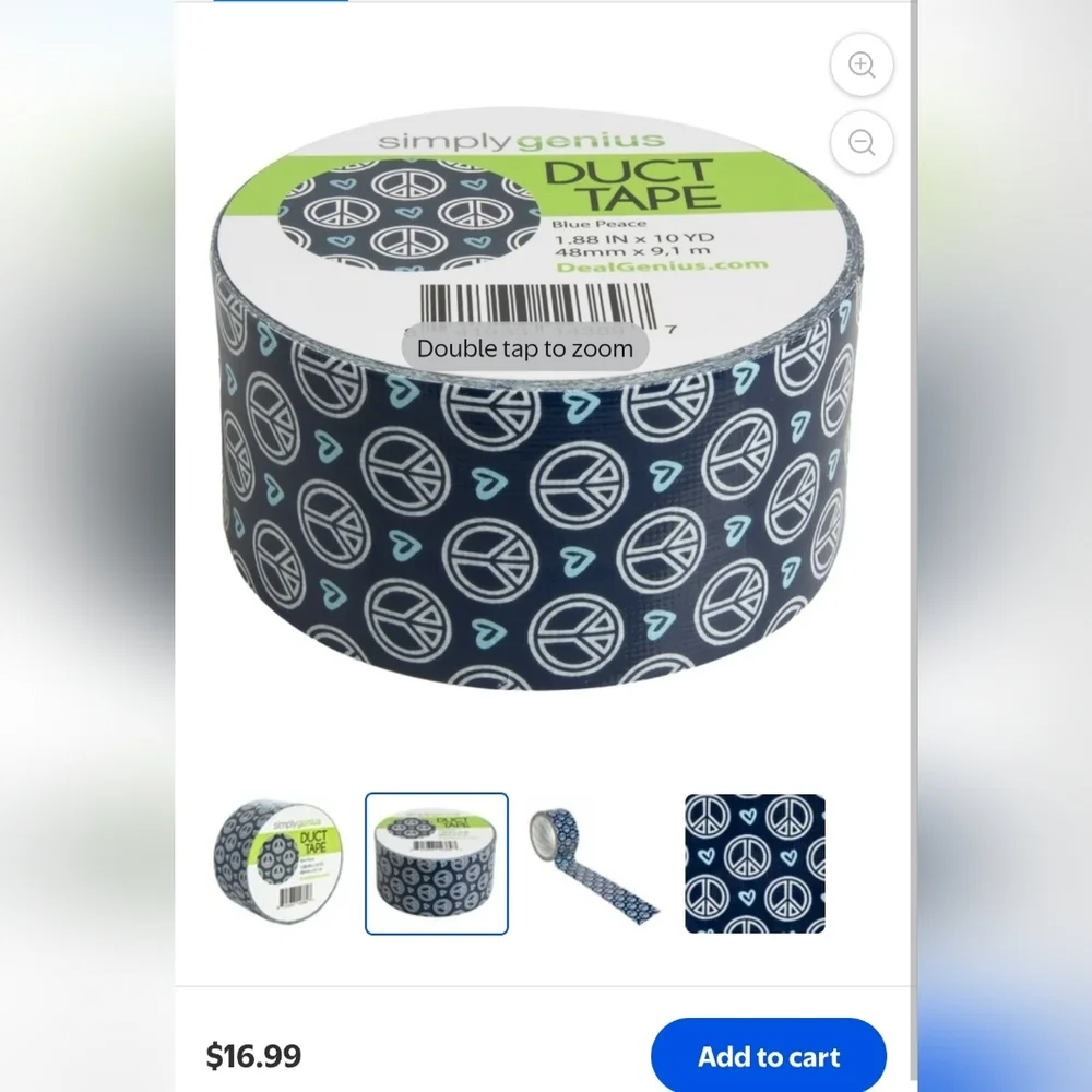 Simply Genius Craft Duct Tape Roll Print Color Pattern Blue Peace Wide 10 Yards